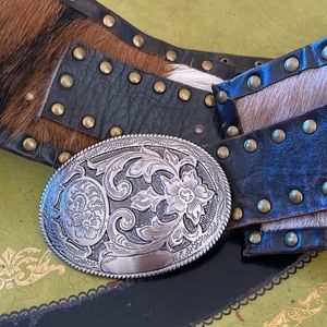 Vintage Leather & Calf-Hair Belt
